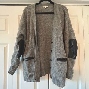 Madewell Wool Cardigan with Leather Detailing